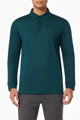 Buy BOSS Green Long Sleeve Polo Shirt in Cotton For Men Online Ounass UAE