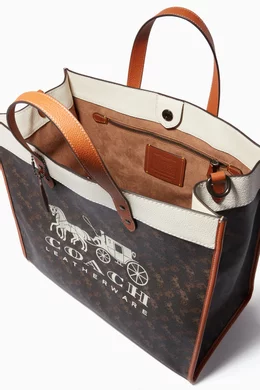 Buy Coach Brown Field Tote 40 with Horse Carriage Print in