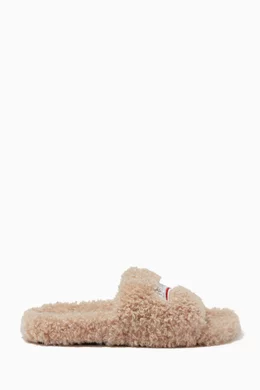 Buy Balenciaga Neutral Political Campaign Furry Slide Sandals in Faux Shearling For Women Online Ounass UAE