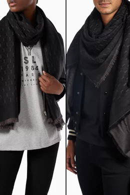 Buy SAINT LAURENT Black Large YSL Monogram Scarf In Wool Silk Cotton Jacquard For UNISEX Online Ounass UAE