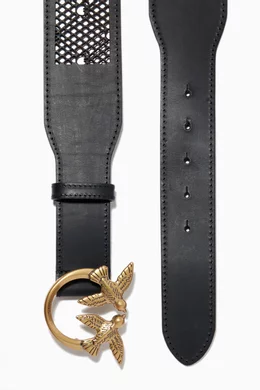 PINKO Love Birds Laser Cut Size S Italian  Belt in Leather Buy PINKO Black Love Birds Laser Cut Belt in Leather for  main image 2