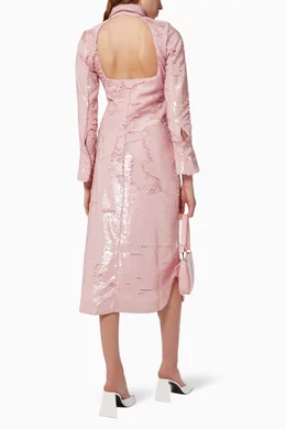 Buy Ganni Purple Ruched Shirt Dress in Sequin For Women Online