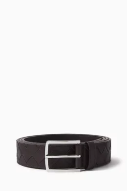 Buy Bottega Veneta Black Intrecciato Belt in Leather For Men