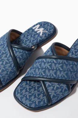 Buy Michael Kors Blue Gideon Slide Sandals in Logo Jacquard For Women Online Ounass UAE