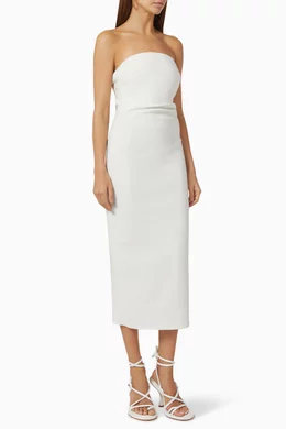 knee length dresses for ladies Rochelle ASYM Midi Dress - Cream