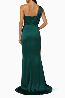 Buy Elle Zeitoune Green Becca Draped Gown in Satin For Women Online Ounass UAE