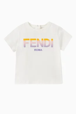 Buy Fendi White Gradient Logo Patch T shirt in Cotton Jersey For Baby Girls Online Ounass UAE
