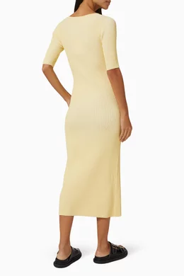 Buy Ganni Neutral Scoop-neck Midi Dress in Rib-knit Fabric For Women Online  | Ounass UAE