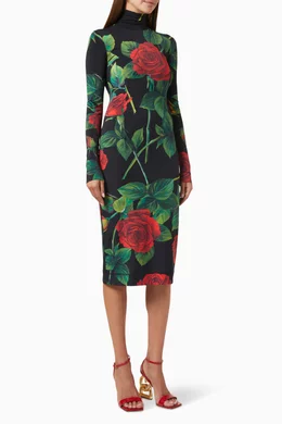 strapless open back dress Dolce & Gabbana Black Red Roses Sheath Silk Stretch Dress main image 0