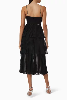 self portrait bustier tiered chiffon midi dress Self-Portrait Black Chiffon Tiered Midi Dress | Black