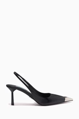 PRADA 新品 黒 ハイヒール Prada Vernice Patent Leather Slingback Pumps in Black Size