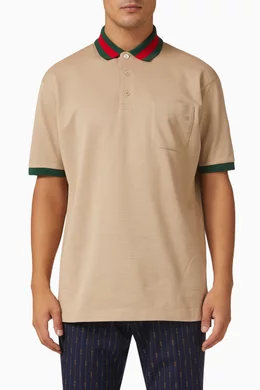 Buy Gucci Neutral Web Collar Polo Shirt in Stretch Cotton Piquet For Men Online Ounass UAE