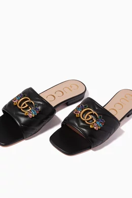 Buy Gucci Black Double G Slide Sandals in Chevron Matelasse Leather For Women Online Ounass UAE