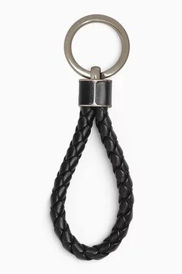 ★BOTTEGA VENETA★ Intrecciato Napa Keyring Black 113539V3UN Bottega Veneta: Black Intrecciato Keychain | SSENSE