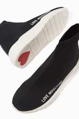 Buy Love Moschino Black Logo High top Sock Sneakers in Technical Knit For Women Online Ounass UAE