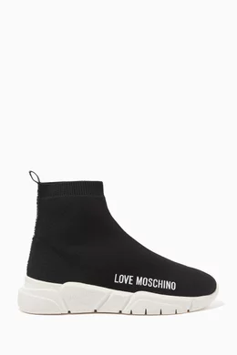 Buy Love Moschino Black Logo High top Sock Sneakers in Technical Knit For Women Online Ounass UAE