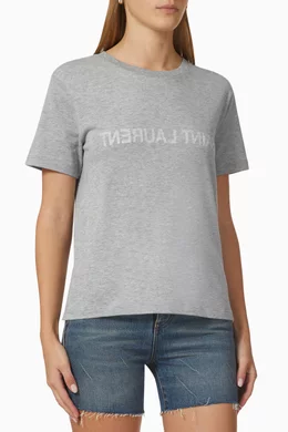 Buy SAINT LAURENT Grey Reverse Logo T shirt in Cotton For Women Online Ounass UAE