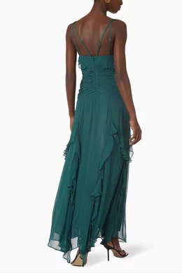 Buy Shona Joy Green Leonie Frill Maxi Dress in Semi-sheer Chiffon For Women  Online | Ounass UAE