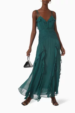 Buy Shona Joy Green Leonie Frill Maxi Dress in Semi-sheer Chiffon For Women  Online | Ounass UAE