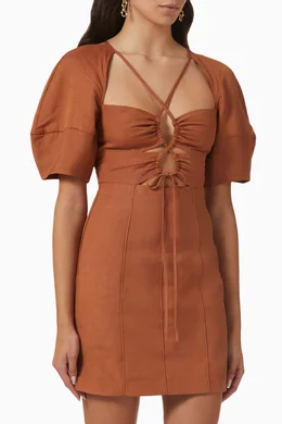 Buy Shona Joy Brown Jules Lace-up Mini Dress in Linen-blend For Women  Online | Ounass UAE