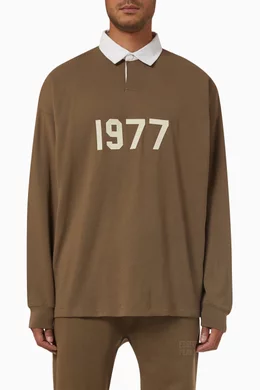 Buy Fear of God Essentials Brown Henley Rugby Polo Shirt in French