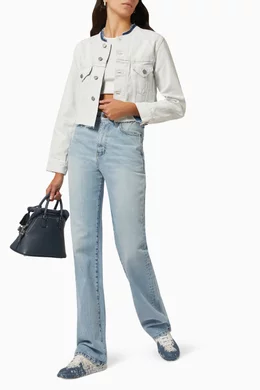 Buy Maison Margiela White Cropped Collarless Jacket in Denim For