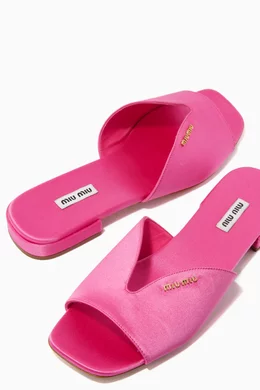 Buy Miu Miu Pink Cut out Logo Slide Sandals in Satin For Women Online Ounass UAE