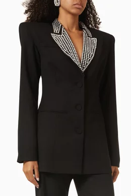 Buy De La Vali Black Elvis Diamante embellished Suit Jacket For Women Online Ounass UAE
