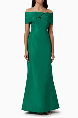 Buy Teri Jon Green Off-shoulder Mermaid Gown in Taffeta For Women Online |  Ounass UAE
