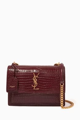 Buy SAINT LAURENT Burgundy Medium Sunset Chain Shoulder Bag in Croc embossed Leather For Women Online Ounass UAE