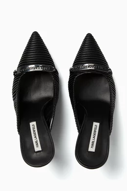 Buy KARL LAGERFELD Black Panache Pleated Court Mules in Leather For Women Online Ounass UAE