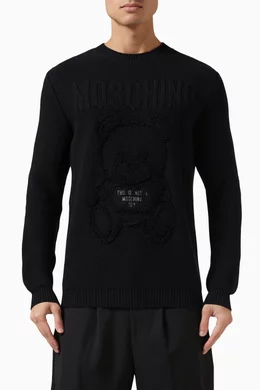Buy Moschino Black Teddy Bear Sweater in Cotton Knit For Men Online Ounass UAE