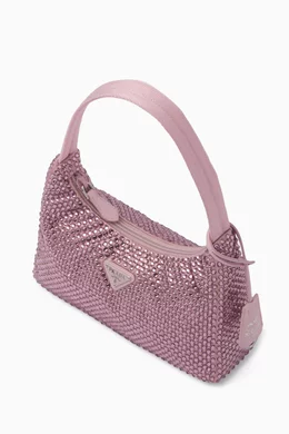Buy Prada Pink Re-Edition 2000 Mini Hobo Bag in Crystal