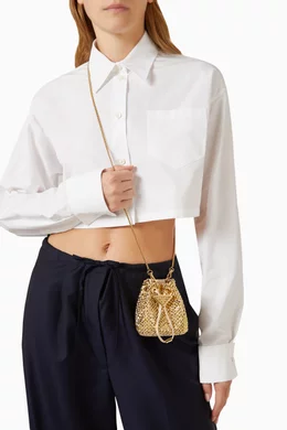 Buy Prada Gold Mini Bucket Bag in Crystal-embellished Satin For