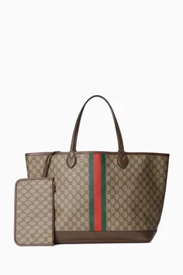 Buy Gucci Brown Large Ophidia Zip Web Tote Bag in GG Supreme Canvas For Men Online Ounass UAE