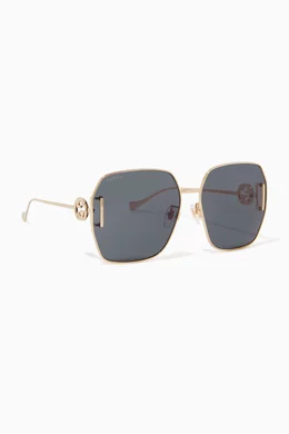 Buy Gucci Gold Logo detail Octagonal Sunglasses in Metal For Women Online Ounass UAE