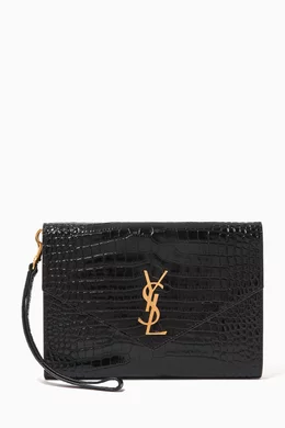 Buy SAINT LAURENT Black Cassandre Clutch in Croc embossed Leather For Women Online Ounass UAE
