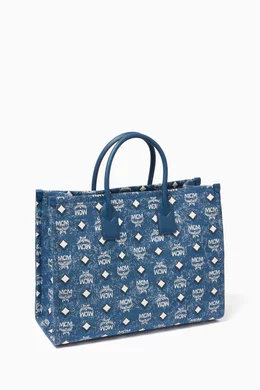 Buy MCM Blue Large Munchen Tote in Denim For Women Online Ounass UAE