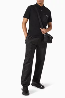 トップス prada black triangle logo polo shirt Buy Prada Black Triangle Logo Polo Shirt in Re-Nylon & Cotton For
