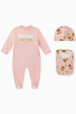 Buy Moschino Pink Logo Print Babygrow Set in Cotton For Baby Boys Online Ounass UAE