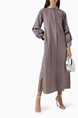Buy Hashimi Grey Embellished Shirt Dress in Cotton For Women Online Ounass UAE