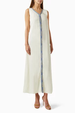 Buy Reem Al Dhaheri Neutral Pleated Moroccan Kaftan Set For Women Online Ounass UAE