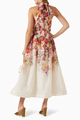 Buy Zimmermann Pink Wonderland Halter Midi Dress Silk-linen Organza For Women Online