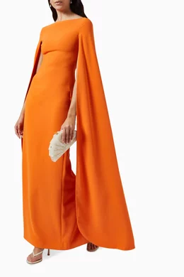 Buy Solace London Orange Sadie Cape-sleeve Maxi Dress in