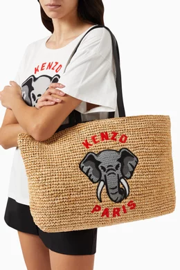 Buy KENZO Black Elephant Tote Bag in Raffia For Women Online