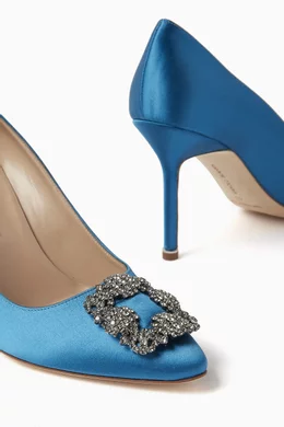 Buy Manolo Blahnik Blue Hangisi 90 Pumps in Satin For Women Online Ounass UAE