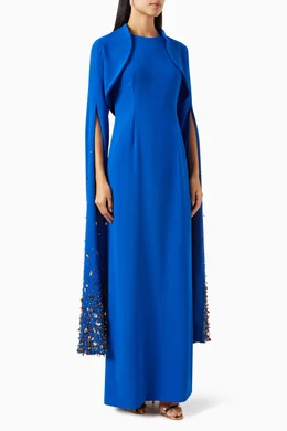Buy Anatomi Blue Estella Crystal embellished Cape Maxi Dress For Women Online Ounass UAE