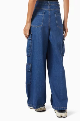 Buy The Frankie Shop Blue Hailey Oversized Cargo Pants in Denim