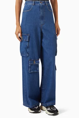 Buy The Frankie Shop Blue Hailey Oversized Cargo Pants in Denim