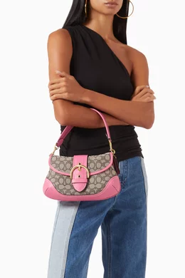 バッグ Coach Soho Signature Shoulder Bag Pink Soho Signature Jacquard Top Handle Shoulder Bag